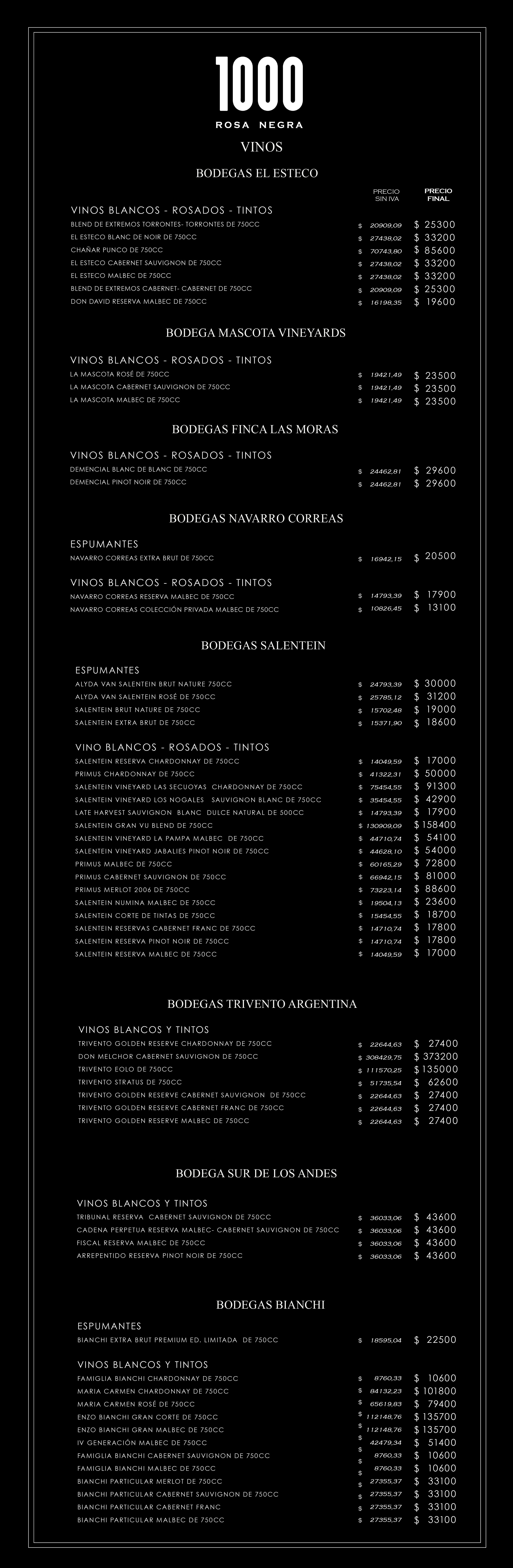menu de vinos