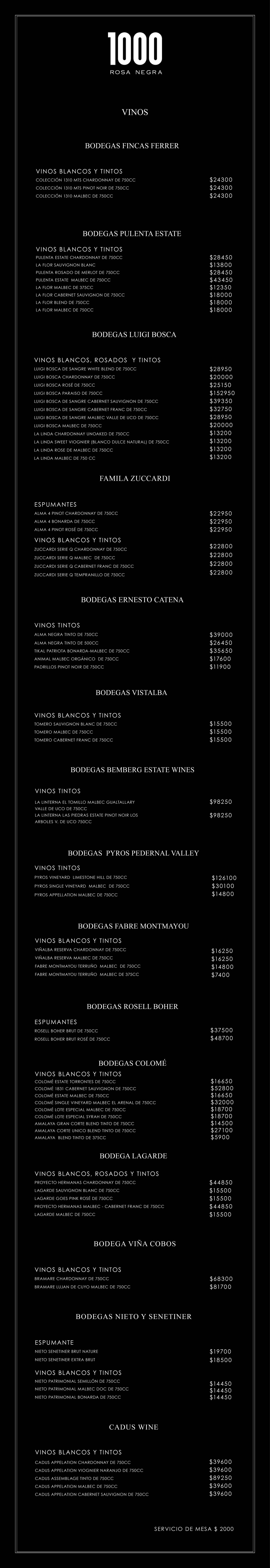 menu de vinos