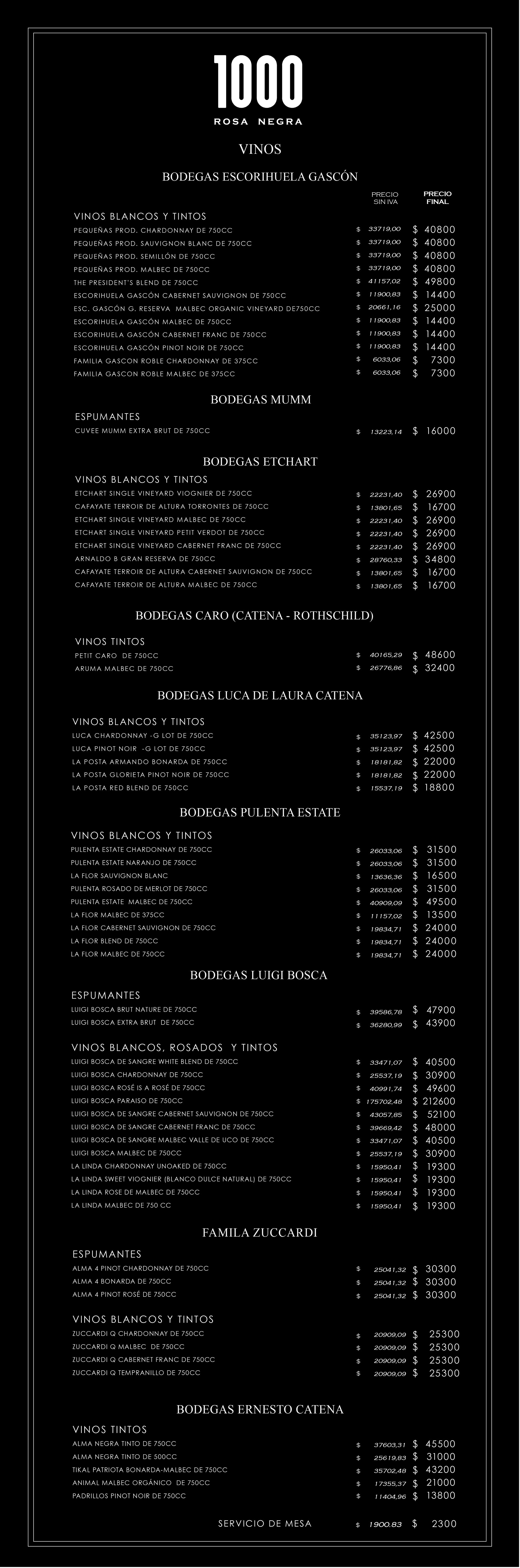 menu de vinos