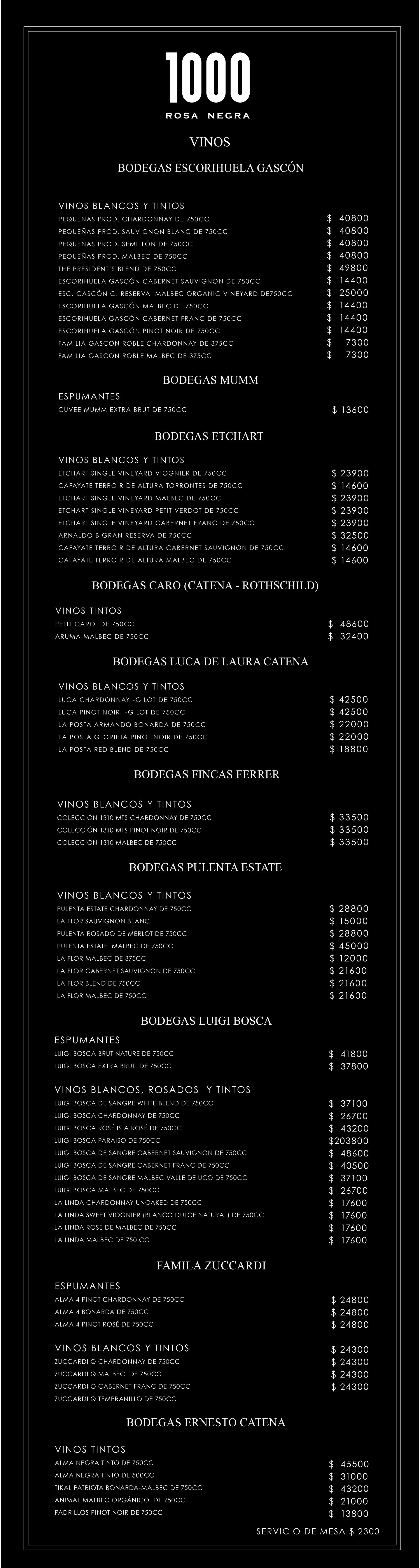 menu de vinos