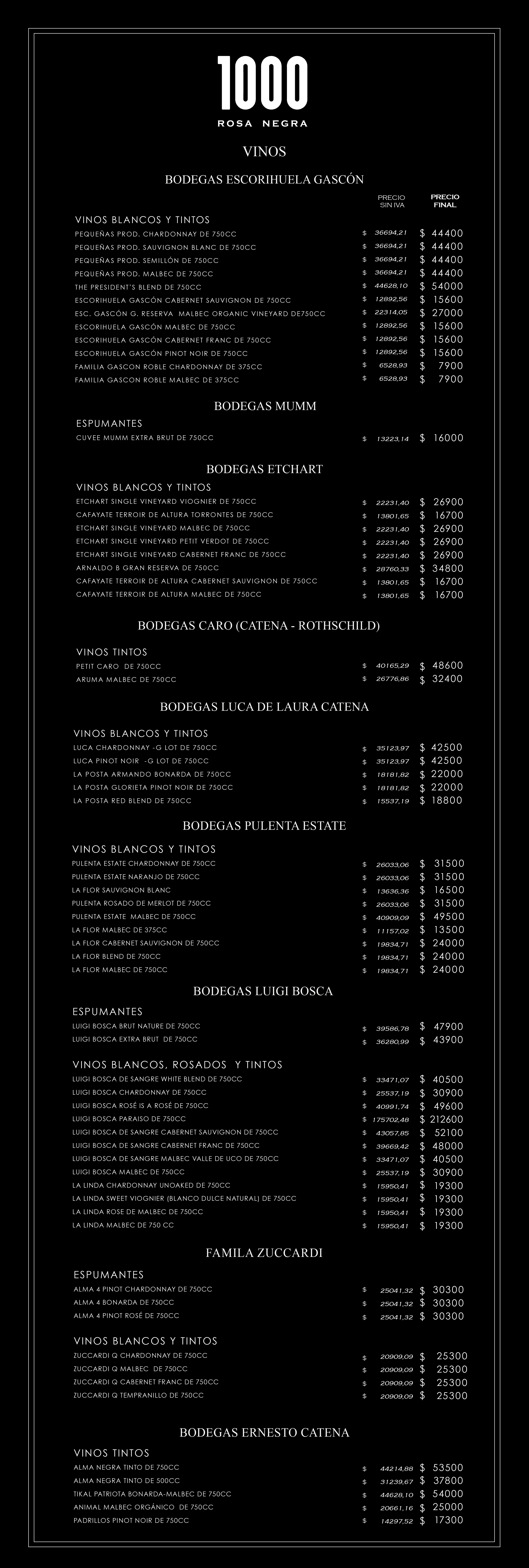 menu de vinos