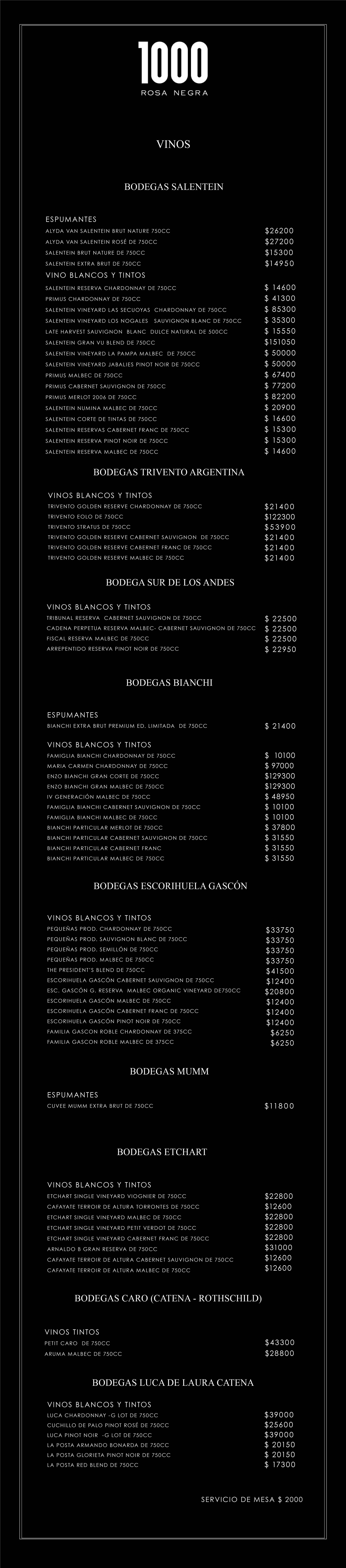 menu de vinos