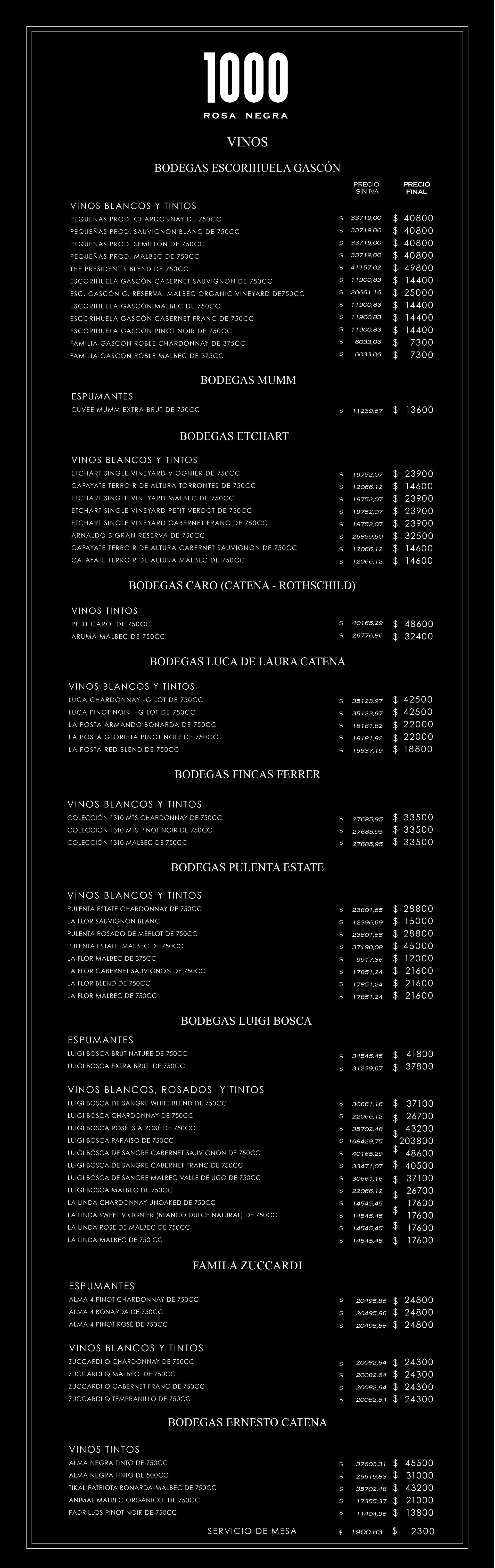 menu de vinos