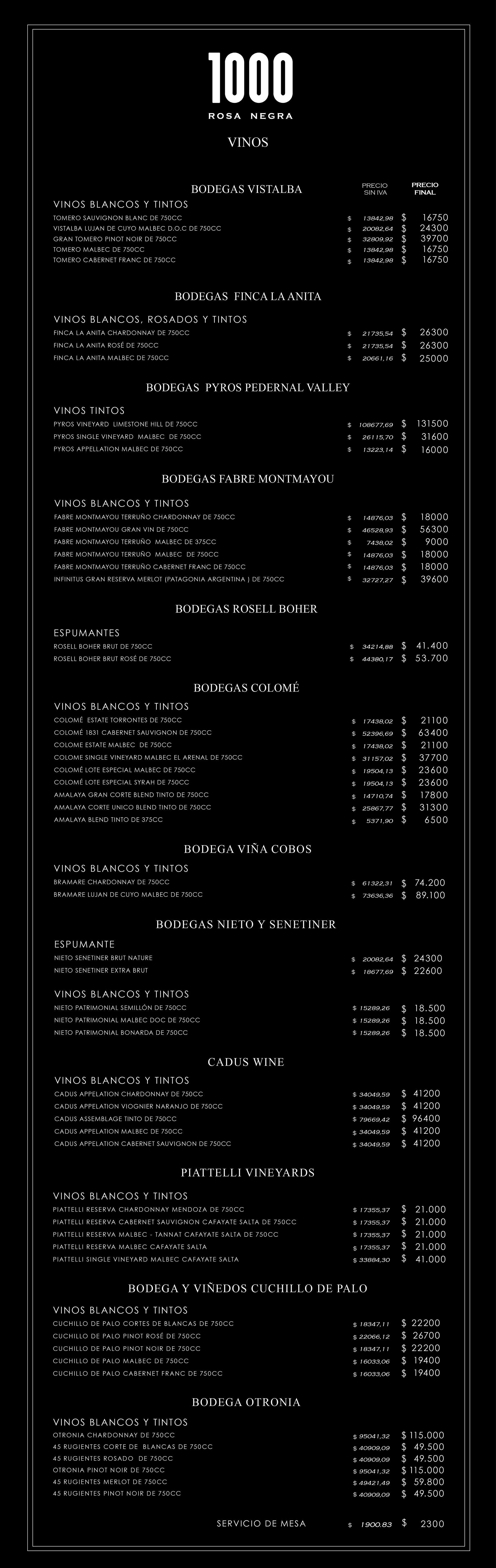 menu de vinos