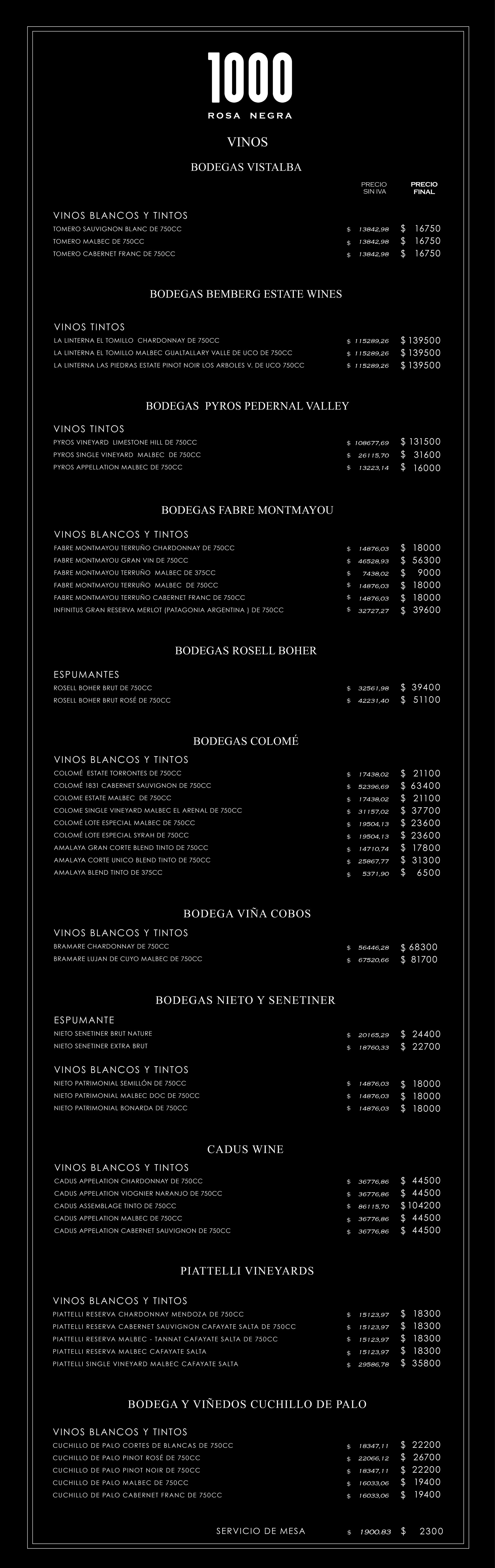 menu de vinos