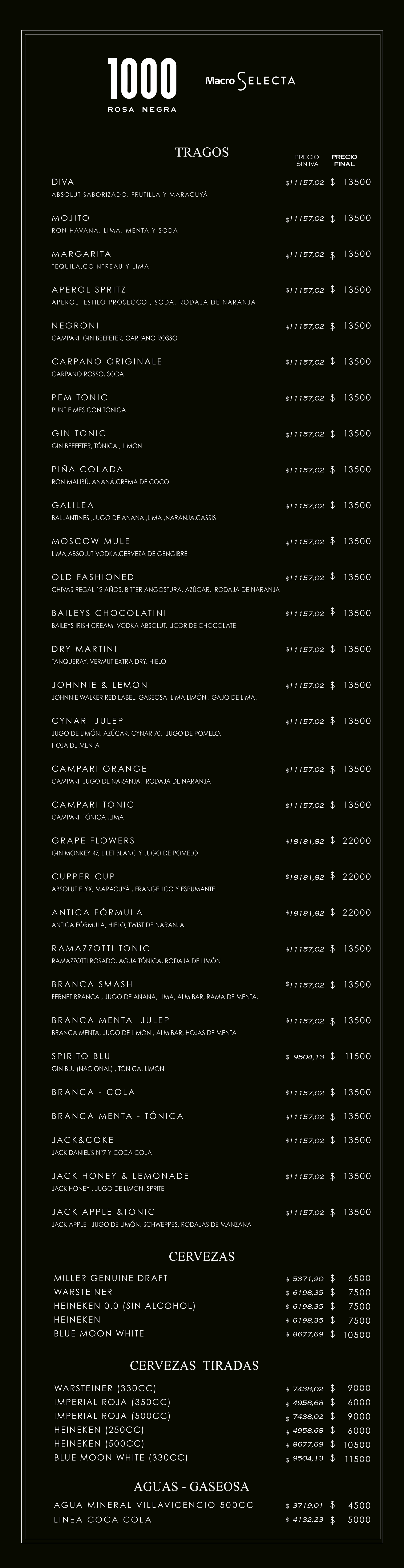 menu de tragos