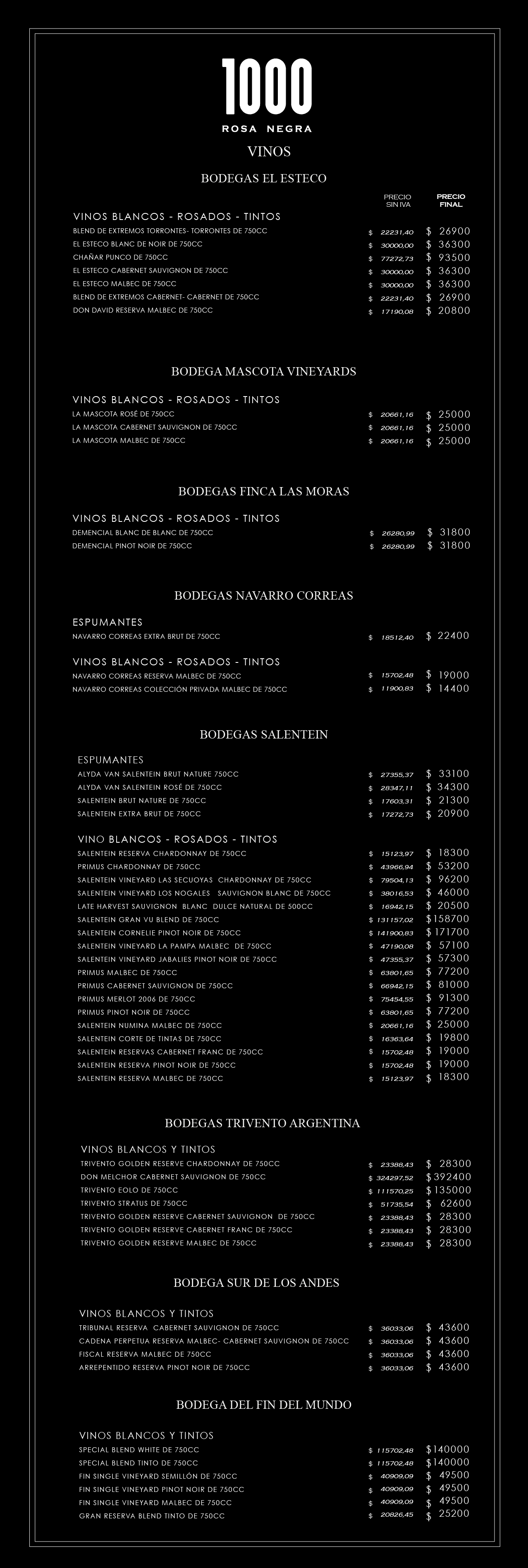 menu de vinos