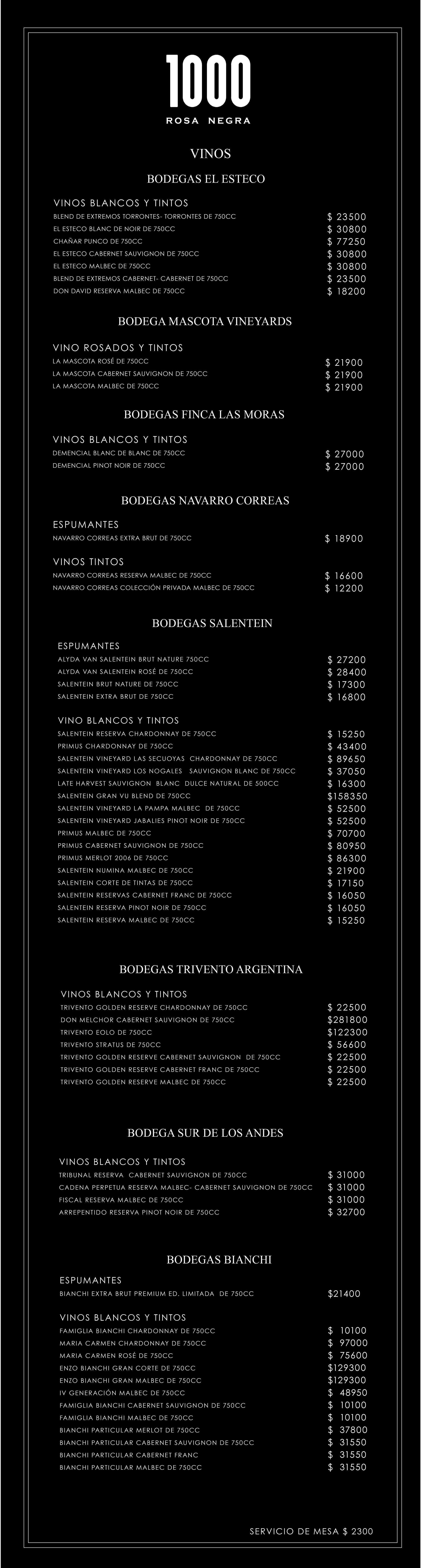 menu de vinos