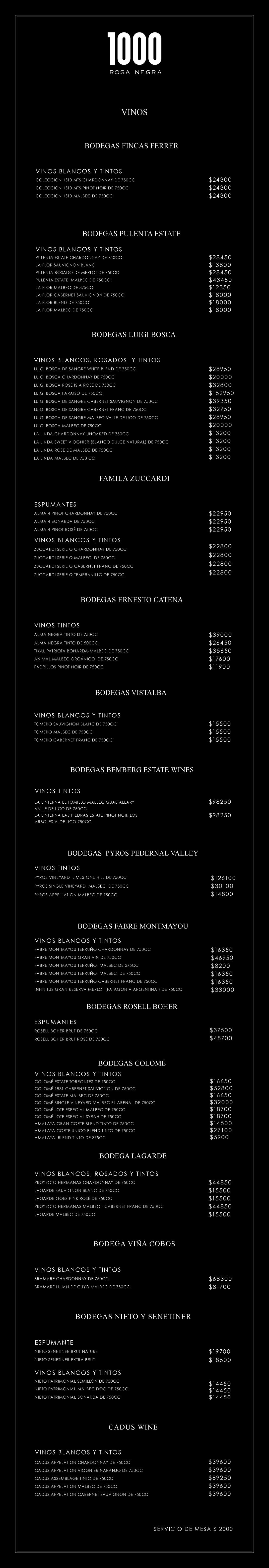 menu de vinos