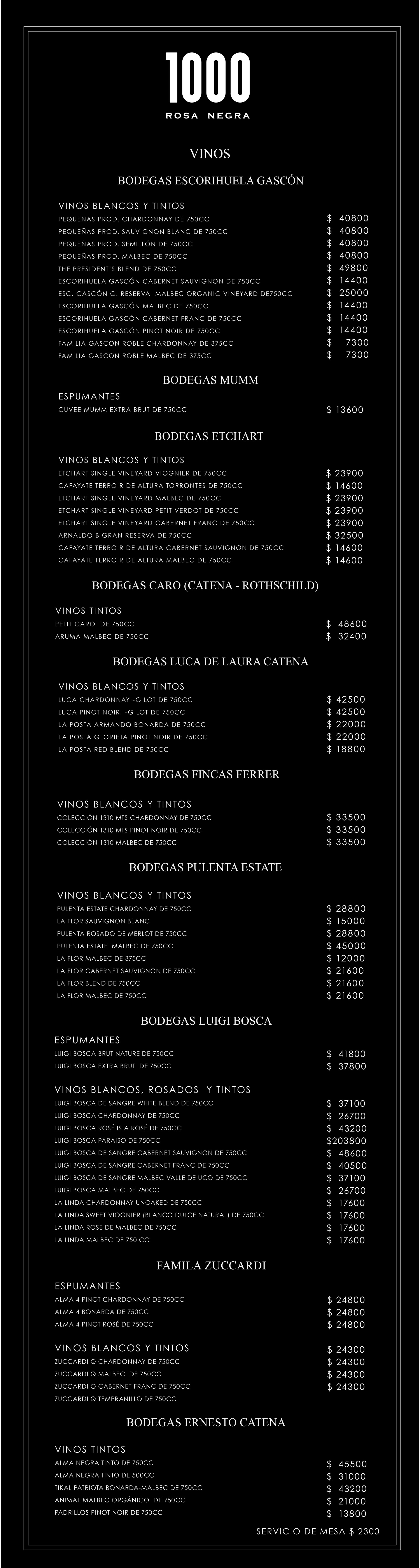 menu de vinos