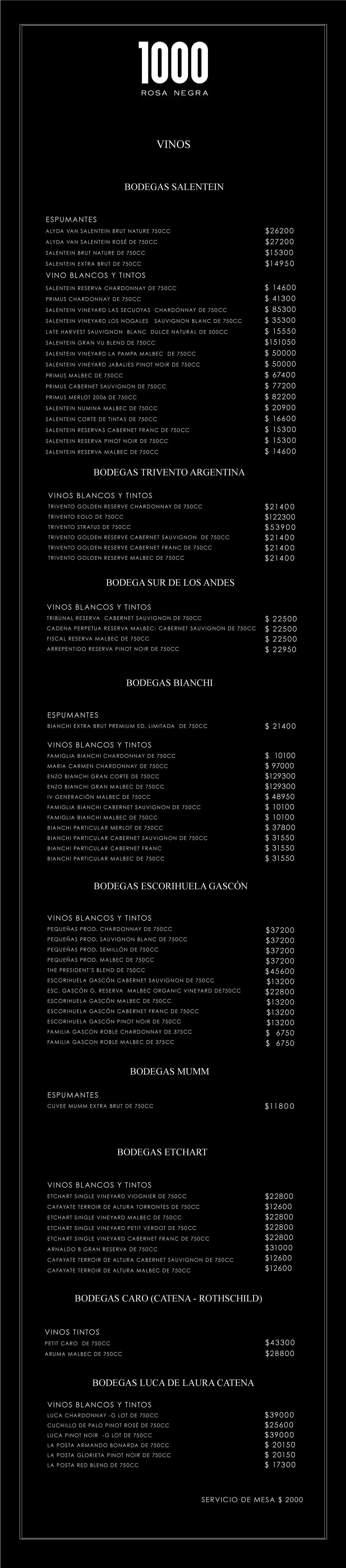 menu de vinos