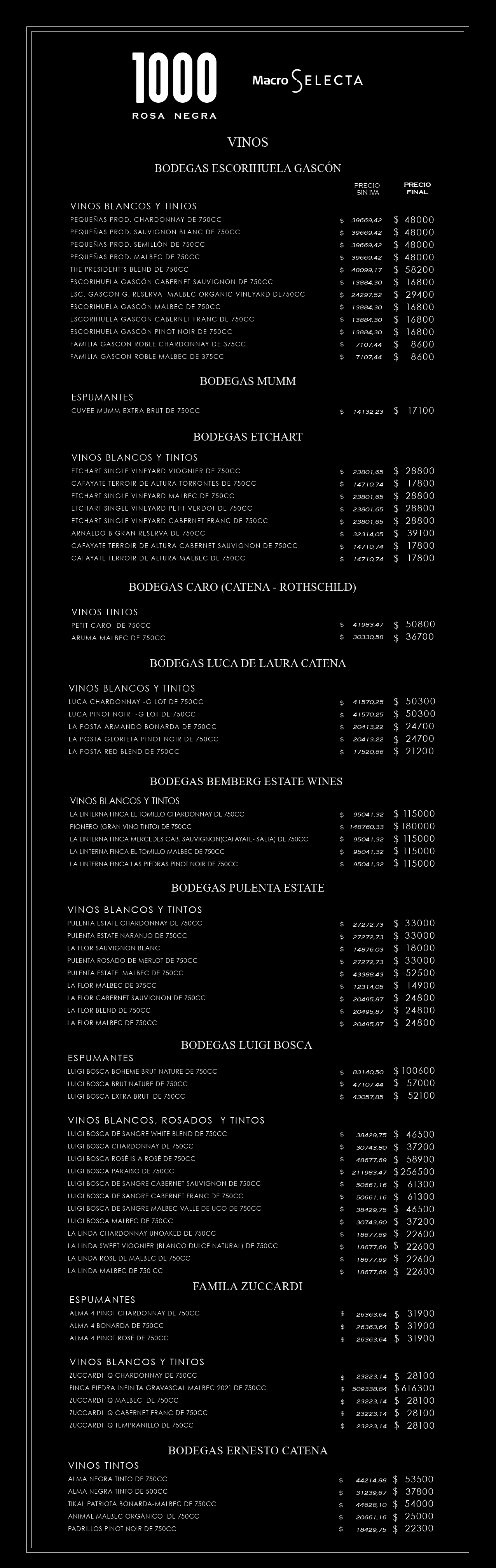 menu de vinos