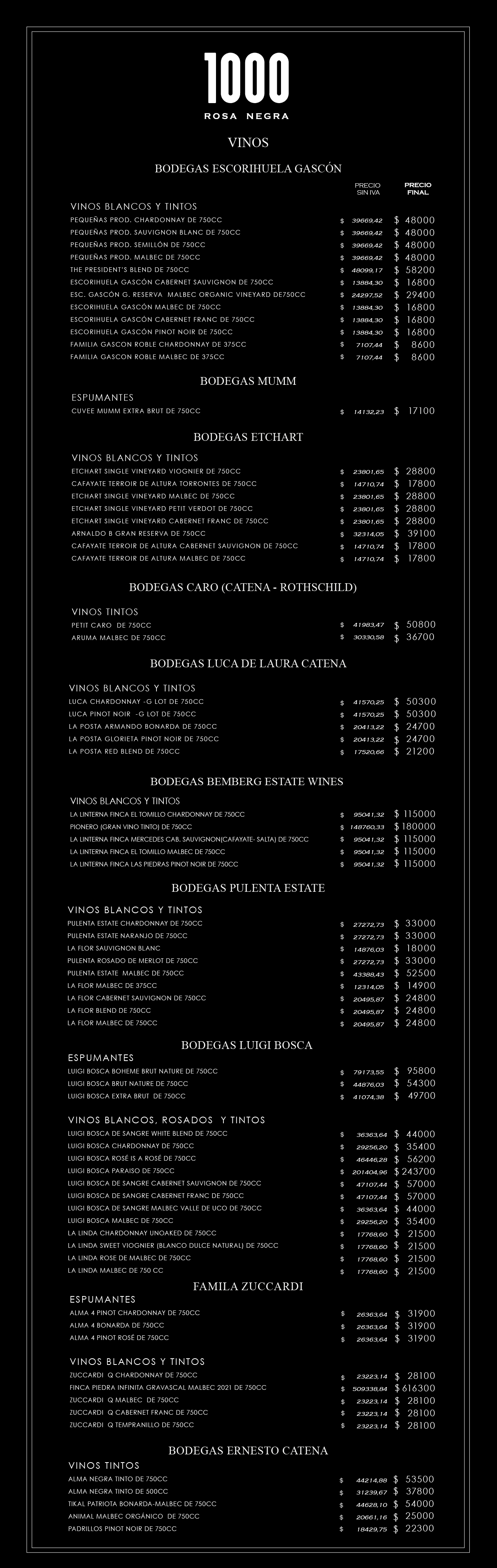 menu de vinos