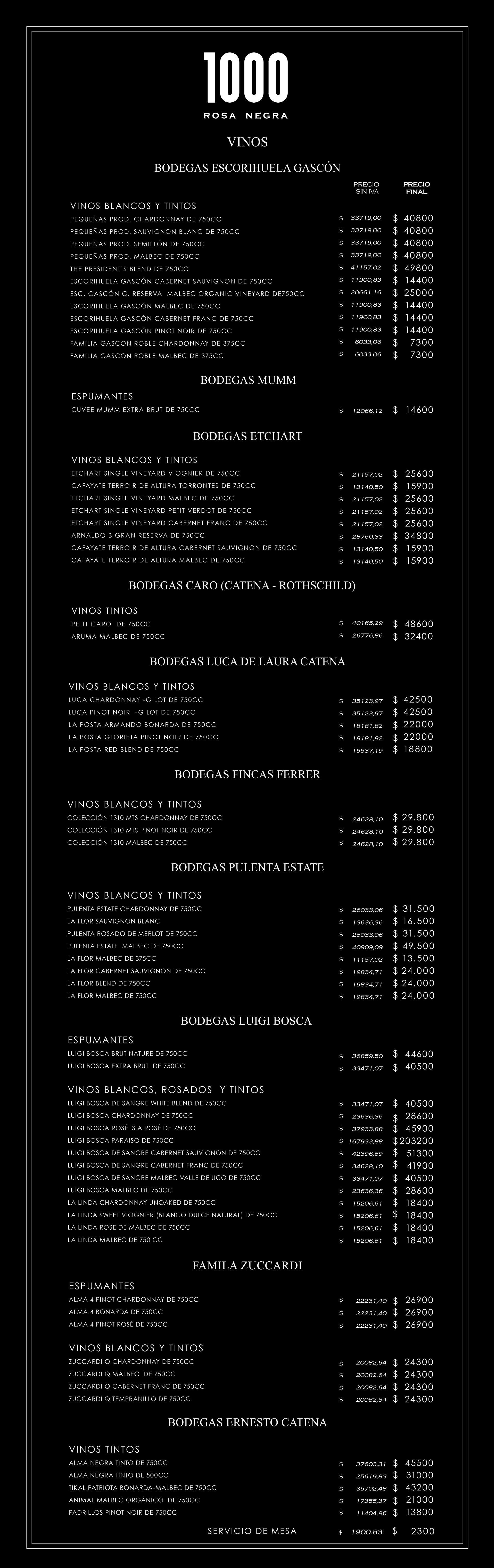 menu de vinos
