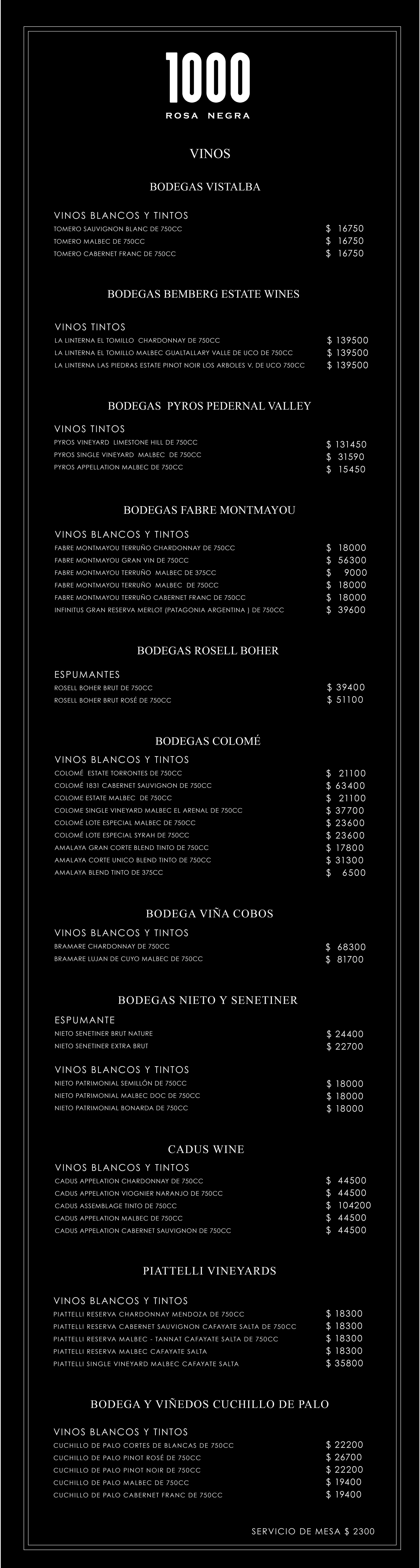 menu de vinos