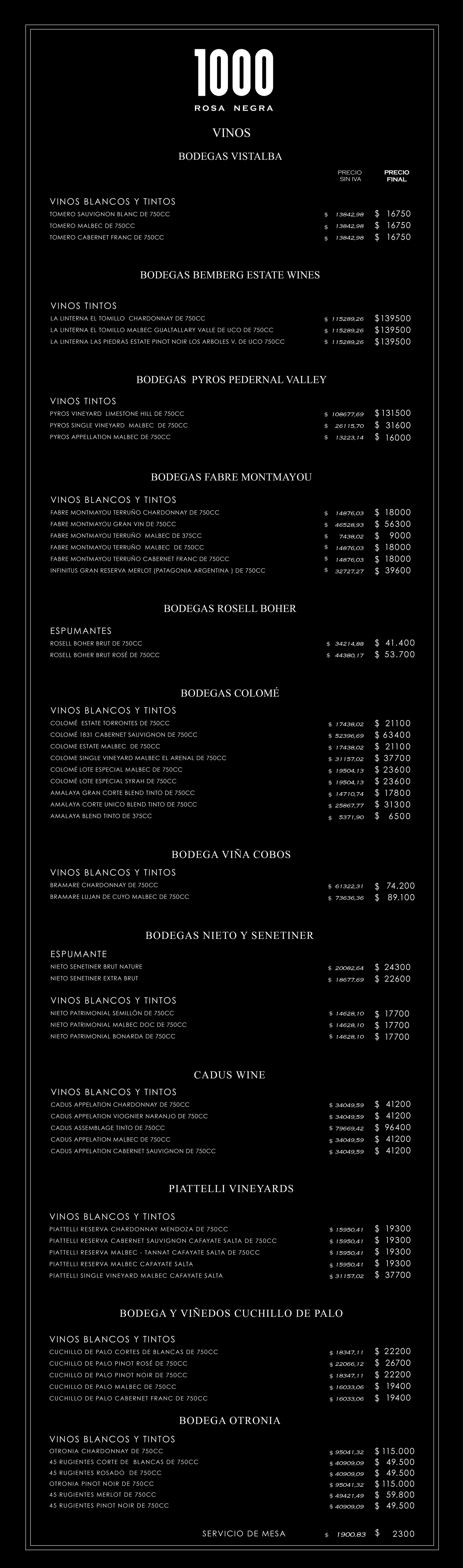 menu de vinos